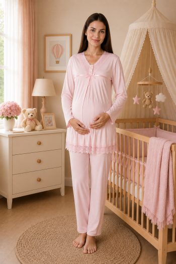Effortt 4032 PUDRA Dantelli Lohusa Pijama Takım Effortt 4032 PUDRA Dantelli Lohusa Pijama Takım